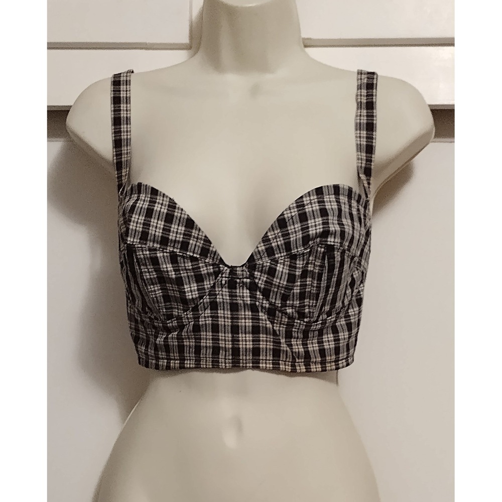 Trashy Clothing Lingerie Black Plaid Crop Top Bustier Size 32D Made in USA